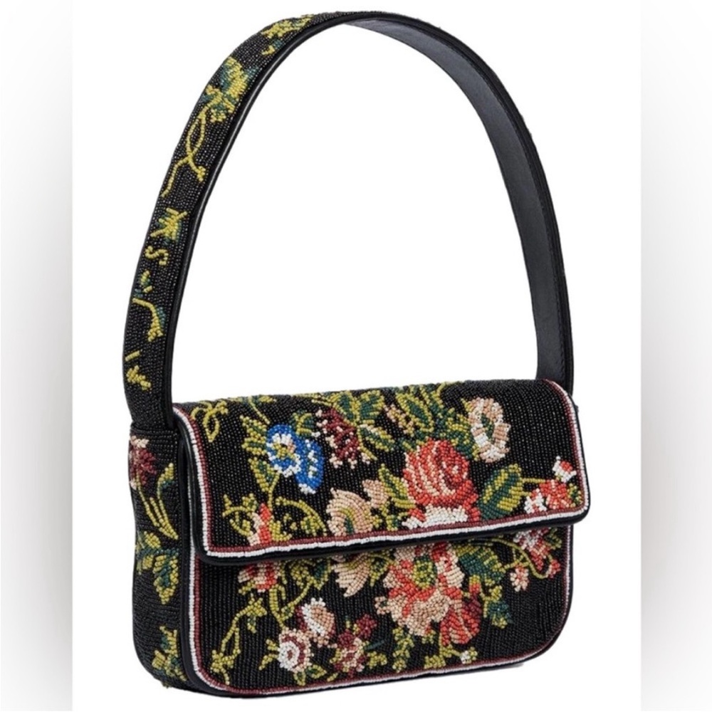 STAUD Tommy Beaded Bag in Black Floral